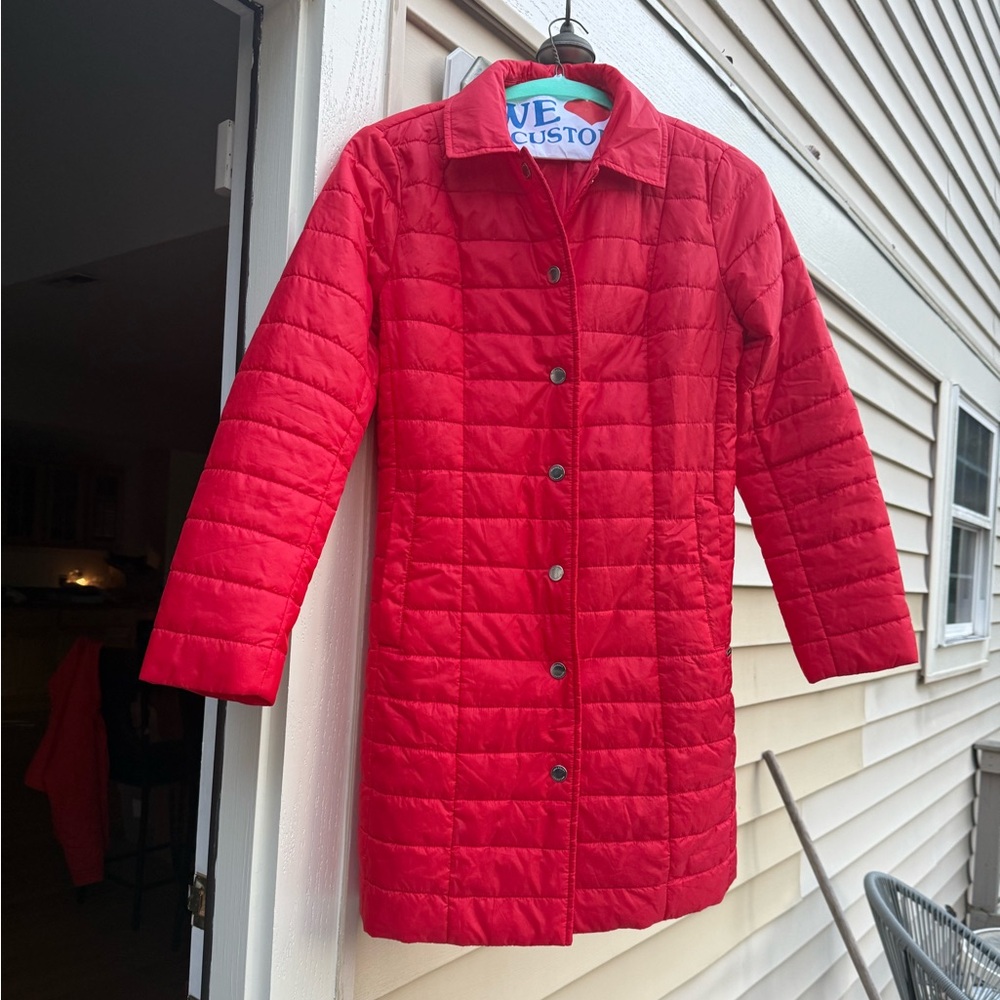 Lands' End Women's Bright Cherry Wonderweight long Jacket.